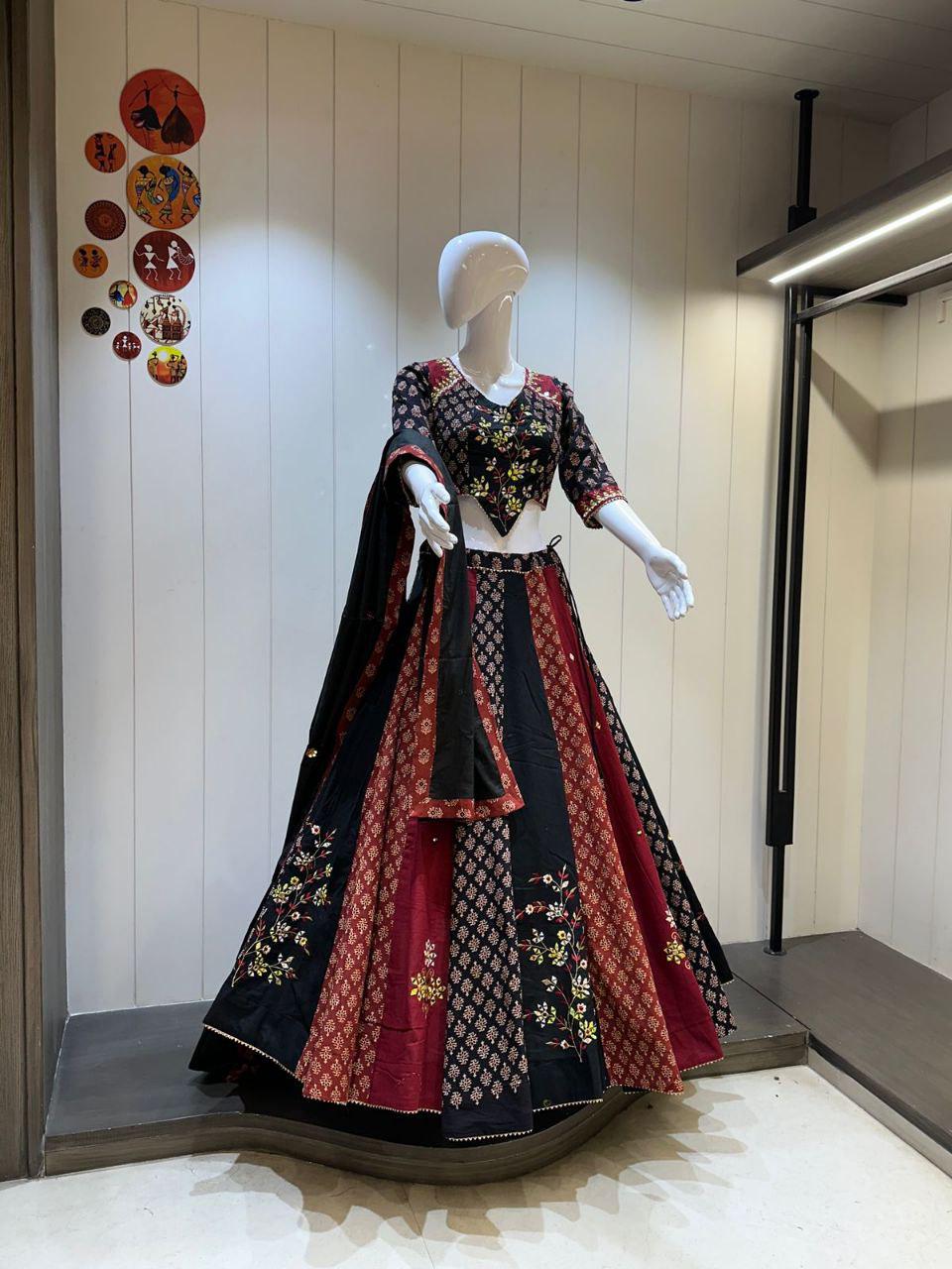 Cotton Print Base With Patching Work Dupatta With Designer Blouse