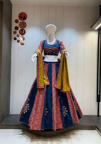 Pure Ajrakh Cotton Print Fabric Choli For Navratri Patola Lehenga Festival Outfit Gamthi Work Garba Night