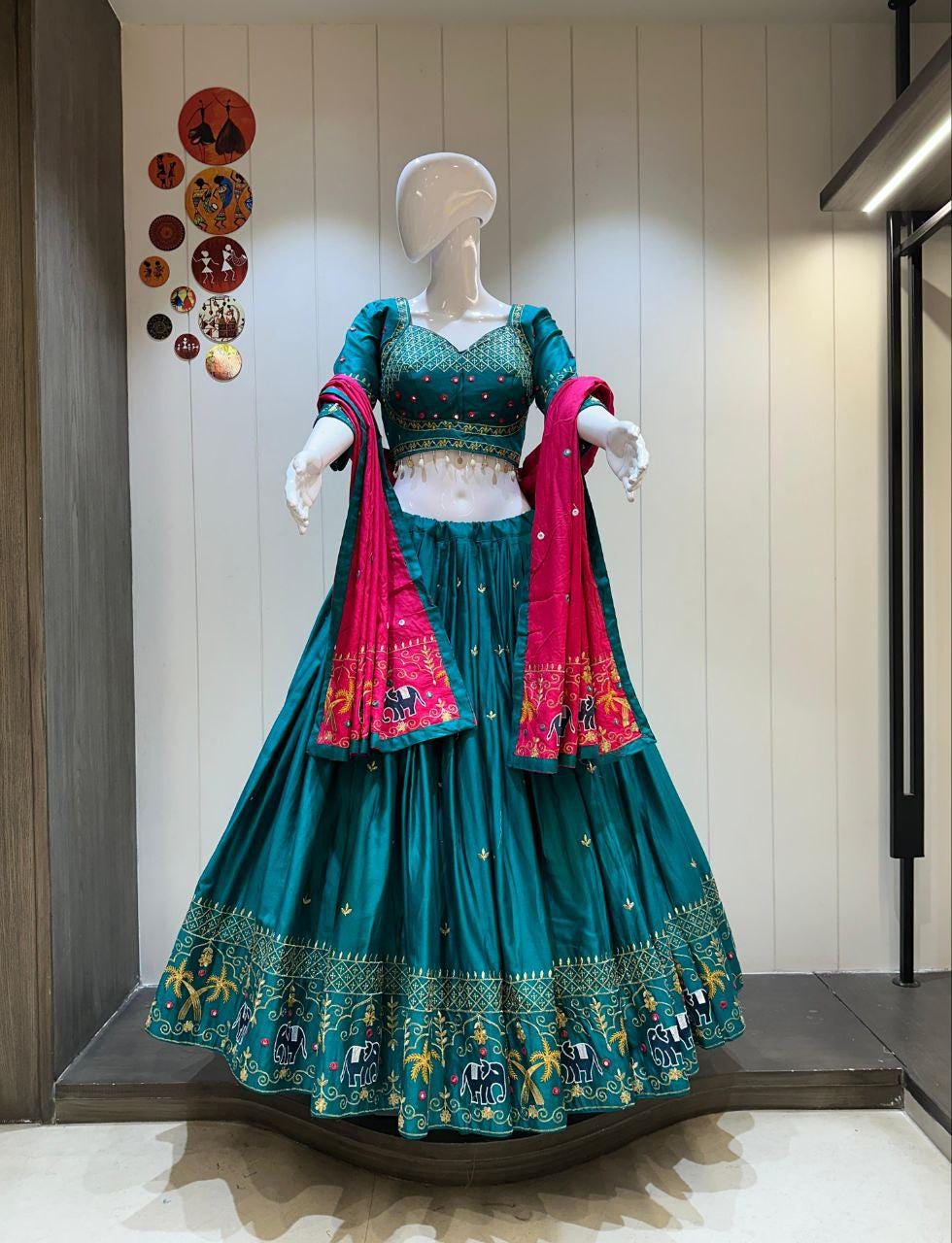 Pure Jaam Cotton Fabric Heavy Aari Work In Chaniya Choli