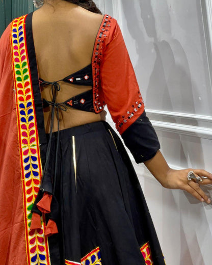 Cotton Print Base Choli For Navratri Patola Lehenga Festival Outfit Gamthi Work Garba Night