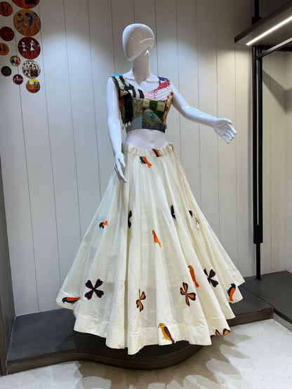 White Lurex Khadi Cotton Umbrella Chaniya Choli With Heavy Blouse