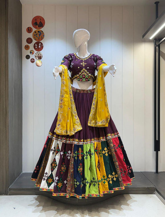 Pure Khadi Cotton Print With Aari Patch Skirt With Heavy Embroidery Work And Cut Print Border