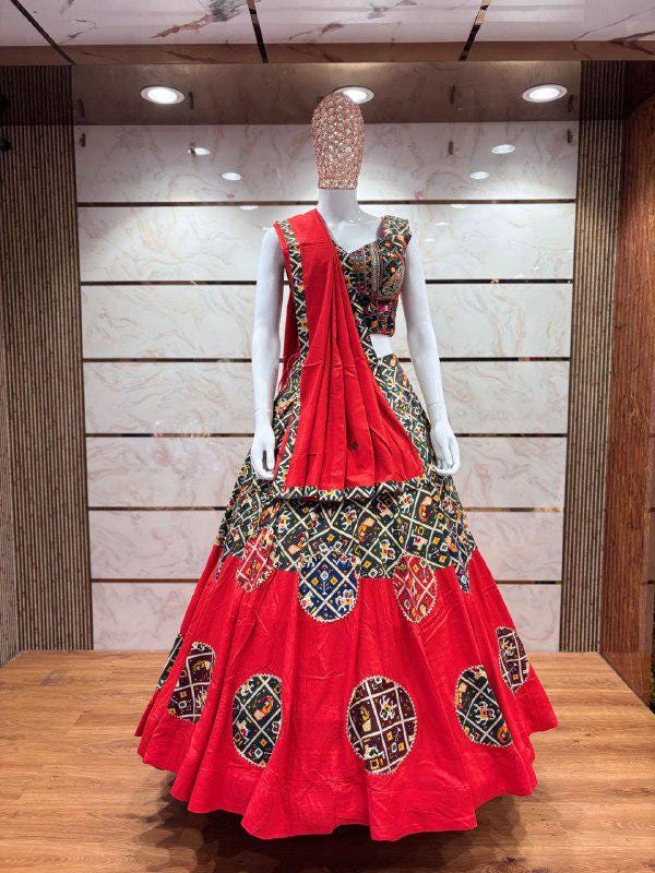 Pure Cotton Base Chaniya Choli With Designer Patch Work With Kutchhi Patch And Patola Blouse