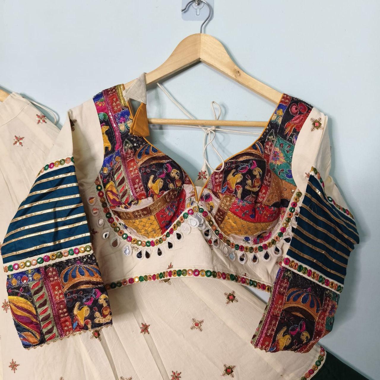 Khadi Cotton Fabric Designer Chaniya Choli With Patch Vintage Lace With Mirror