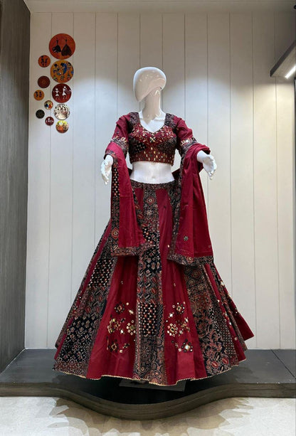 Pure Ajrakh Cotton Print Fabric Choli For Navratri Patola Lehenga Festival Outfit Gamthi Work Garba Night