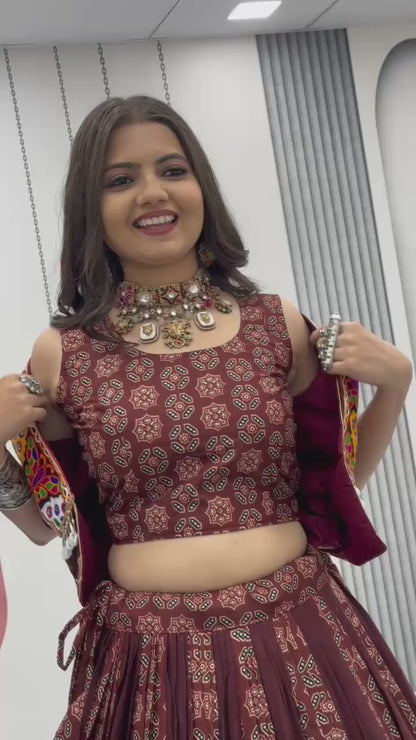 Pure Kutchii Print Fabric Chaniya Choli for Navratri Patola Lehenga Festival outfit Gamthi Work Garba Night