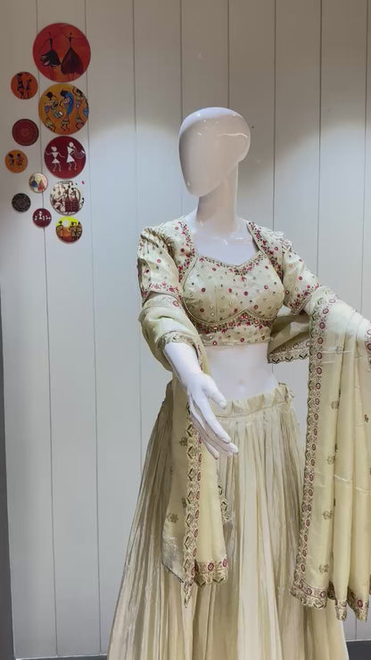 Pure Simmer Tissue Silk Skirt With Heavy Can Can And Canvas Work Lehenga Choli