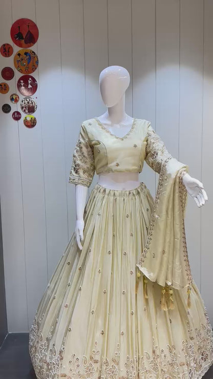 Pure Simmer Tissue Silk Fabric Fabric And Canvas Work Lehenga Choli