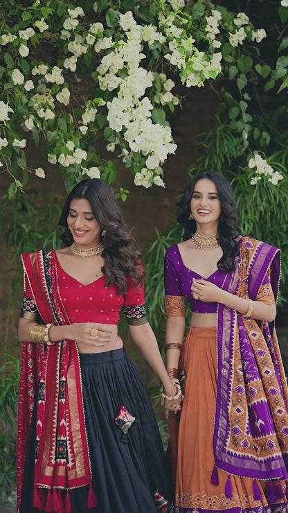 Tussar Silk Patola Printed Embroidery Work Chaniya Choli