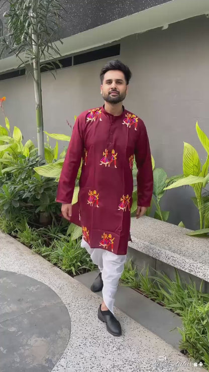Men's Heavy Chikankari Mirror Work Kurta Pajama Set Indian Navratri Kurta Wedding & Ceremony Outfit