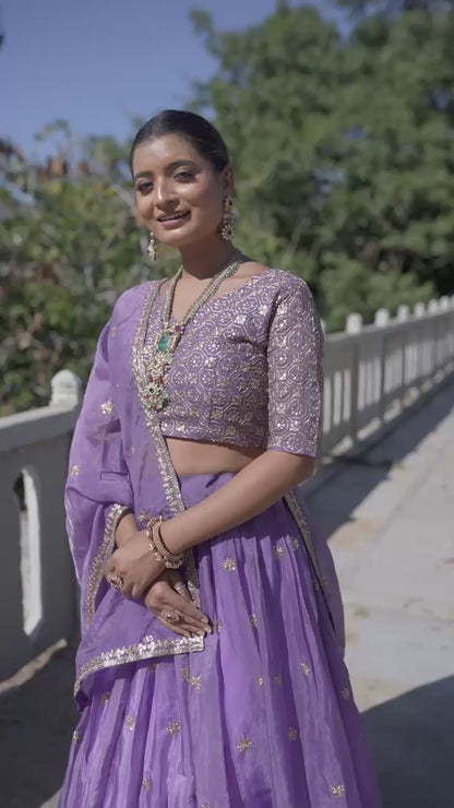 Gold Crush Purple Embroidery Lehenga Collection👜