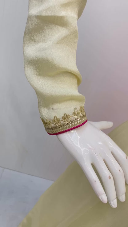 Heavy CHINON With Embroidery Work With GOLDEN LACE WITH PIPING