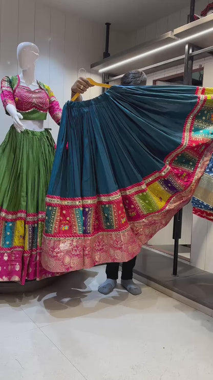 Pure Roman Silk Fabric Chaniya Choli for Navratri Patola Lehenga Festival outfit Gamthi Work Garba Night