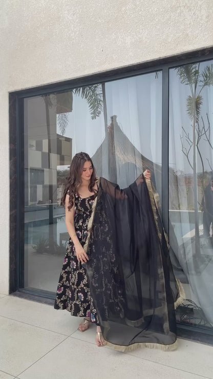 Pure Jimmy Organza Silk Digital Printed Padded Gown