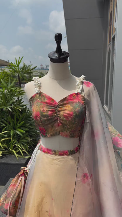 Pure Organza Digital Printed Lehnga. 8mtr Flair Lehnga With Canvas Patta And Adjustable Waist Dori