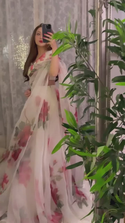 Pure Organza Silk Floral Printed Lehnga 8mtr Flair Lehnga With Canvas Patta