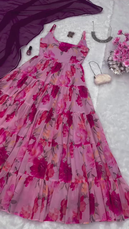 Georgette Digital Printed  Anarkali Suit With Huge 8mtr Flair