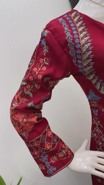 Heavy ROMAN SILK With SEQUENCE EMBROIDERY WORK Salwar Kameez Is Perfect For Party Wear