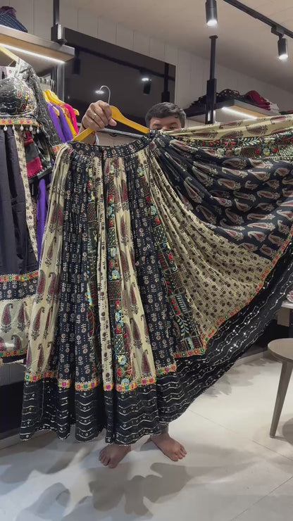 Pure Kutchii Print Fabric Chaniya Choli for Navratri Patola Lehenga Festival outfit Gamthi Work Garba Night